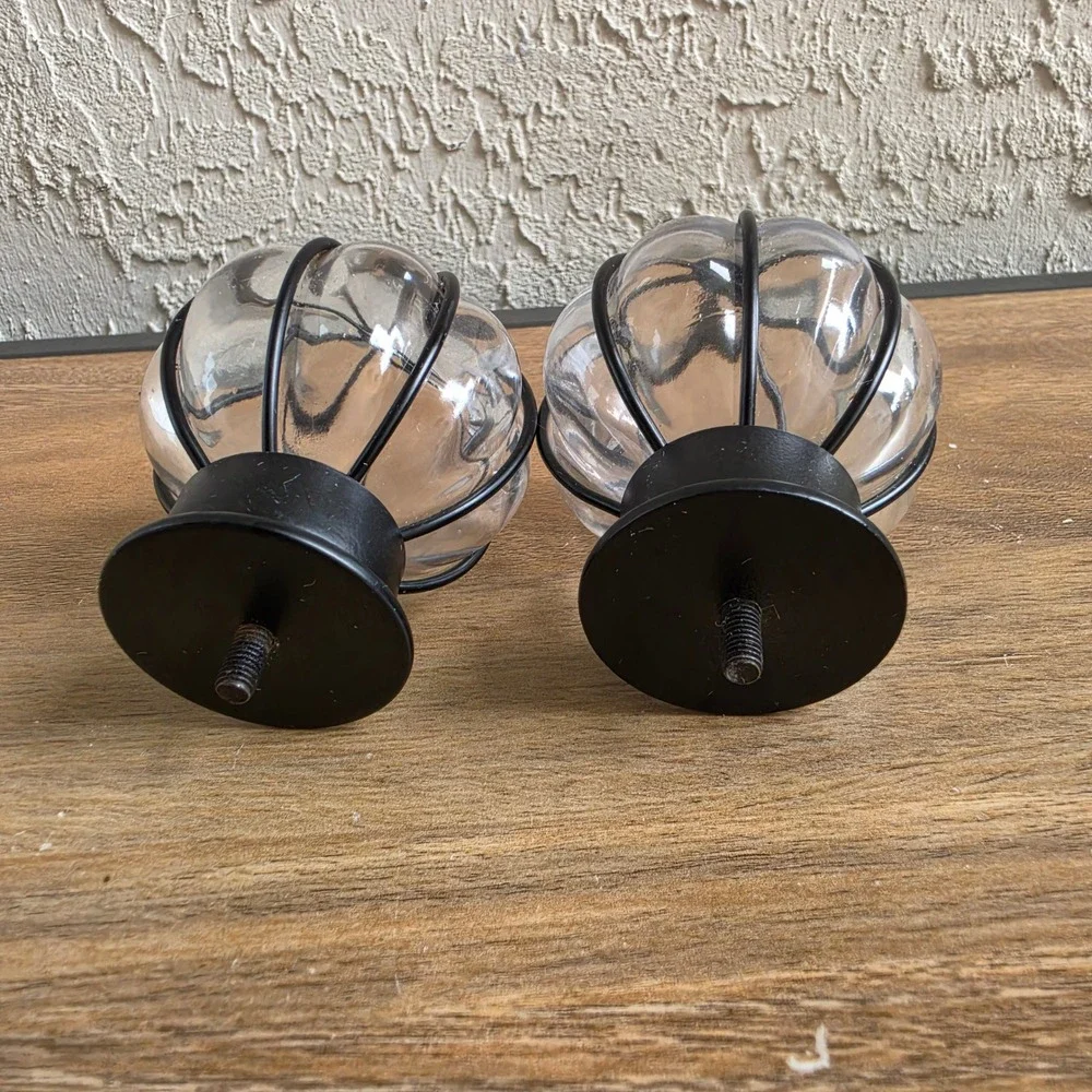 IKEA BLAST Curtain Rod Finials Set of 2 Glass Globe & Black HUGAD & RACKA NEW